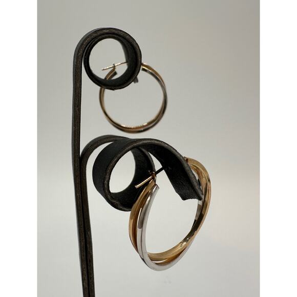 Ralph Lauren 14k RL Signed White And Yellow Gold Hoop Pierced Earrings 1.43grams